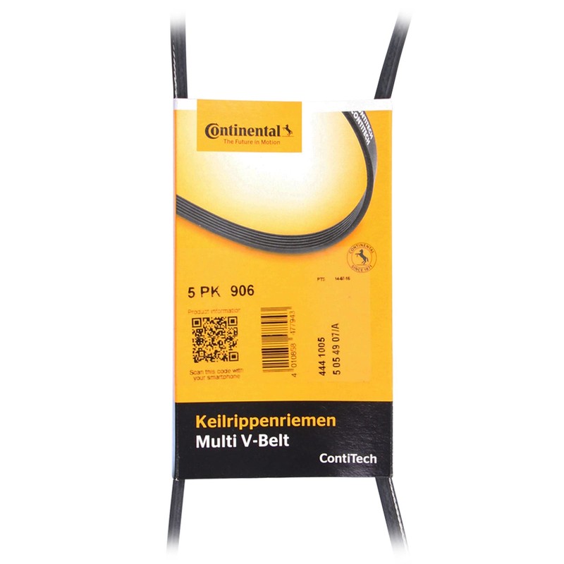 CONTITECH 5PK906 V-ribbed belt, Black/White