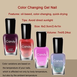 Rowcay Color Changing Nail Polish Set, 4 Pcs Classic Temperature Colors, 0.24oz Finger Toenail Nail Polish Quick Dry, Glossy Finish, Suitable for Women and Girls, 7ml Each