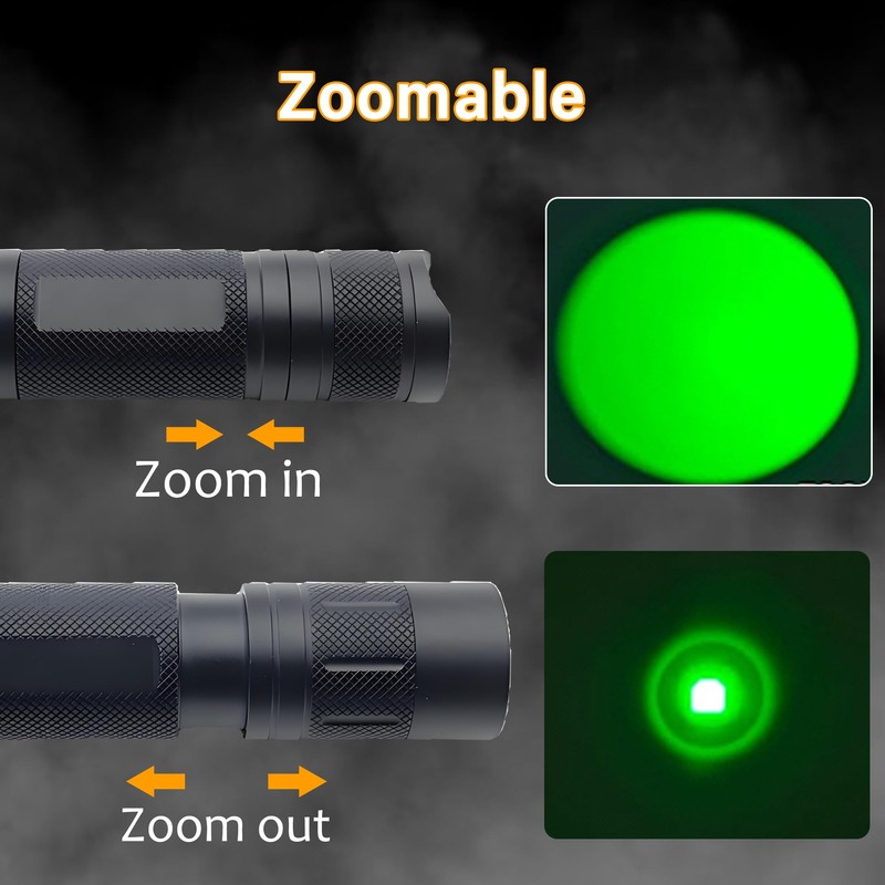 XINFEIBEI Green Light Flashlight, Zoomable Single Mode Green LED Flashlights