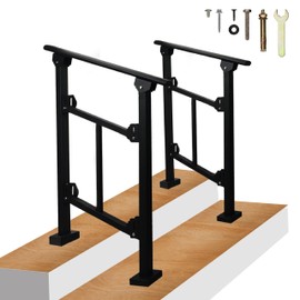 Upgrade 2 Pack 2 Steps Black Handrail & Indoor Stair Railing Kit, Fence & Rail Hand Rails for Outdoor Steps for Seniors for Porch Railing & Deck Hand Rail (1-2 Steps)