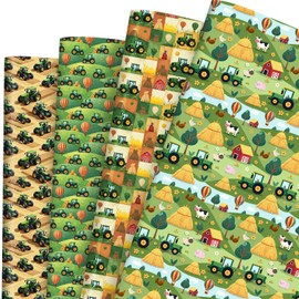 12 Sheets Tractor Wrapping Papers, Green Farmhouse Tractor Gift Wrap Papers with Farm Animal, Gift Packing Paper Art Paper for Birthday Party Decor Baby Shower Boys Girls, 28 x 20IN