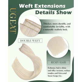Ugeat Weft Hair Extensions Human Hair Blonde Sew in Extensions Real Human Hair 20inch Platinum Blonde Remy Hair Extensions Real Human Hair Weft for Women 105G