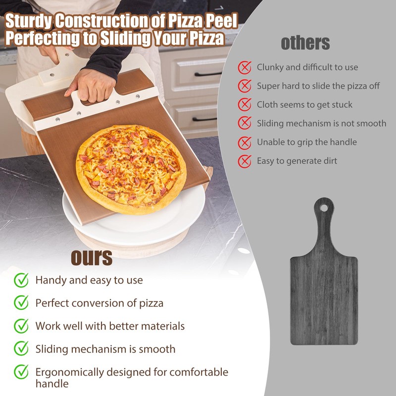 Leozzo Sliding Pizza Peel, Pizza Slider Paddle with Pizza Cutter