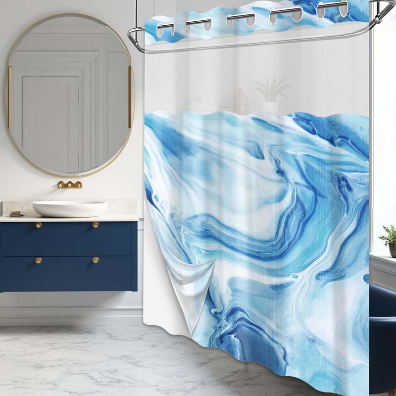 Marble Hookless Shower Curtain with Snap in Liner, 71x74 in,