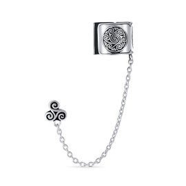 Celtic Irish Viking Swirl Sun Wrap Cartilage Ear Cuff Chain Pierced Ear Stud Earrings 1Pcs Oxidized .925 Sterling Silver