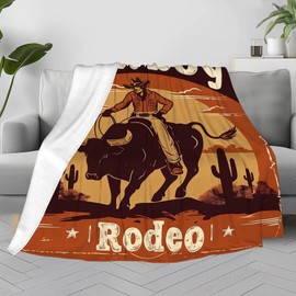 DOINBEE Cowboy Blanket, Western Cowboys Throw Blanket for Boys Men, a Western Cowboy Ride a Bull Orange Plush Blanket, Retro Country Farmhouse American West Theme Fleece Flannel Blankets 60"x50"