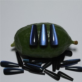 Long Press on Nails - Blue Cat Eye Fake Nails | Handmade Glossy,Glitter,Reusable Acrylic Nails,Coffin Shaped False Nails | 12 Sizes - 24 Nail Kit with Jelly Glue