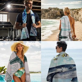 Microfibre Beach Towel, Pack of 2 Beach Towels, Large, Sand-Free Bath Towel, Microfibre Beach Towels, 150 x 75 cm, Beach Towel Quick Drying for Beach, Shower, Spa and Travel Towel, Underwater World