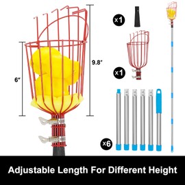 joyhalo Fruit Picker Polel with Basket, 8 Ft Apple Picker with Adjustable Stainless Steel Handle, Fruit Picking Basket for Getting Fruits Lemons Apples Guavas Avocados Pears Mangoes Oranges