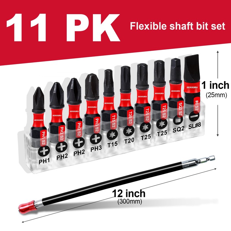 Geinxurn Flexible drill bit Extension Screwdriver Bit Holders, 1PACK 12Inches