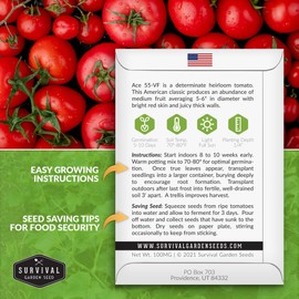 Survival Garden Seeds - Ace 55-VF Tomato Seed for Planting - Packet with Instructions to Plant and Grow Tomatoes in Your Home Vegetable Garden - Determinate Non-GMO Heirloom Variety - Large Harvest