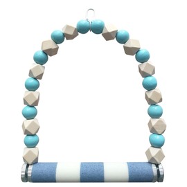 Watwass Vogelschaukel Holz Schaukelspielzeug für Wellensittiche Papagei Vogelspielplatz Sitzstangen Vogelkrallen Schleifen (Blau)