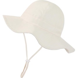 Baby Sun Hat Toddler Bucket Hats Summer Sun Protective Kids Beach Hats Wide Brim Outdoor Camping Hat for Boys Girls Strip Beige 2-4 T