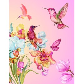 Notebook Journal: Lined Wide Ruled Composition Notebook For Women Men Kids (Watercolor Hummingbirds) 8.5 x 11 inches