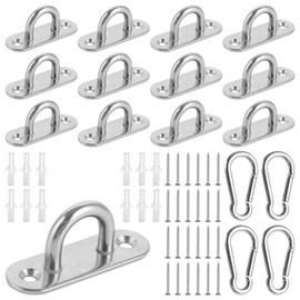 DAJAVE Pack of 12 Stainless Steel Eye Plate and Stainless Steel Carabiner, M6 Eye Plate with Eyelet for Hanging Items, Mounting Hooks, Premium Eyelet Plate for Sun Sail, Hanging Seat