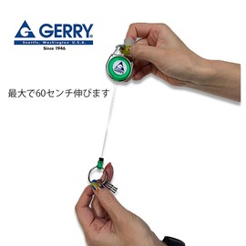 Gerry GR128ZM Reel Key Chain (Brand Logo/Extendable 23.6 inches (60 cm), Reel Strap, Carabiner (Easy to Remove / Total Length: 2.0 inches (50 mm)), Key Reel, Jelly, green