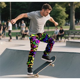 Goodstoworld Rave Pants Men Sweatpants Parachute Graphic Joggers Pants Neon Cool Clothes Jogging with Drawstring Pockets L