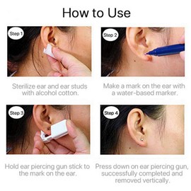 Beaute Self Ear Piercing Gun Earring Disposable Ear Stud Gun Kit Sterile NoPain Tool Pack of 2 (#12 4mm Star Gem, White Gem-Silver Base)