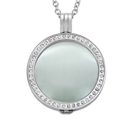 Quiges 90cm Necklace Set Silver Plated Stainless Steel with CZ Stone Pendant and 33mm Large Shell Glitter Coin