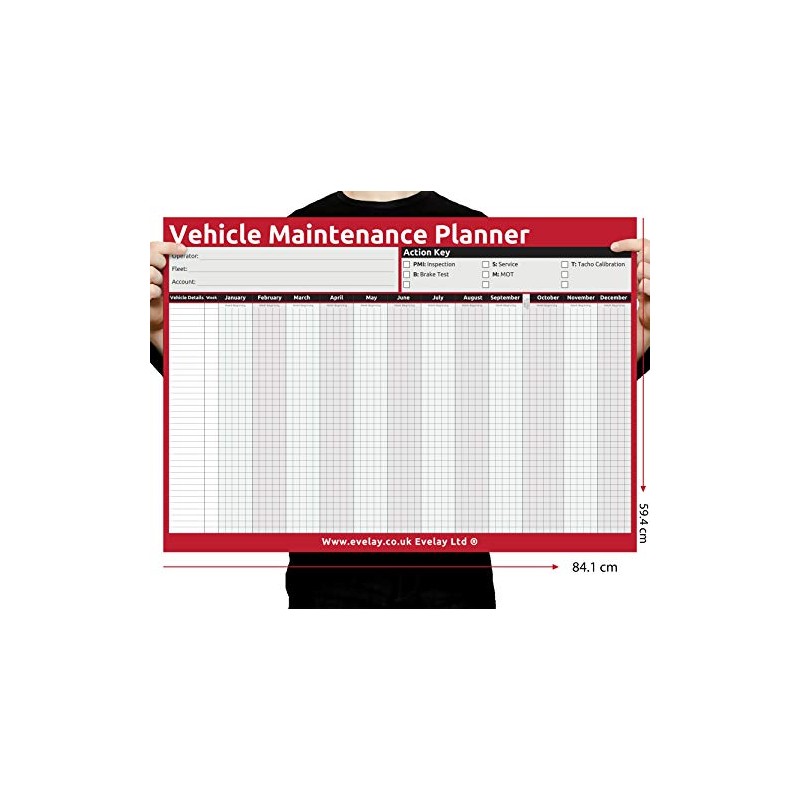 Evelay A1 Wall Planner HGV PSV MOT Vehicle Maintenance Size