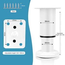 Pack of 4 Furniture Feet, Adjustable, 80 mm - 120 mm, Height Adjustable, Stainless Steel Base Feet, Table Feet, Furniture Feet, Height Adjustable, Height Adjustable Furniture Legs, Bed Feet for Cabinet, Sofa, Furniture (White)
