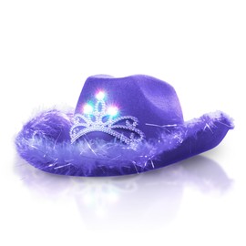 Windy City Novelties LED Light-Up Cowboy Hat with Blinking Tiara (Purple)