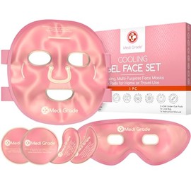 Medi Grade Cooling Mask Face and Cooling Eye Pads, Pink - Eye Mask Cooling with Gel Technology, Face, Eyes, Dark Circles Remove, Reduces Swelling, Dark Circles, with Cool Bag