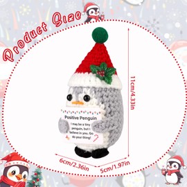 TOYMIS Positive Penguin with Santa Hat, Emotional Support Crochet Penguin with Scarf Christmas Crochet Animal Xmas Crochet Doll for Holiday Party Plush Decoration Encouragement Toy Gift