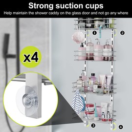 Orimade Over The Door Shower Caddy Adjustable 5 Tier Silver Grey,Bathroom Hanging Organizer Shelf Rustproof with 4 Hooks,Shower Basket with Soap Holder and Suction Cup
