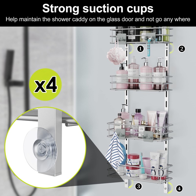 Orimade Over The Door Shower Caddy Adjustable 5 Tier Silver