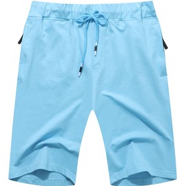 Boisouey Men's Shorts Casual Classic Fit Drawstring Summer Beach Shorts with Elastic Waist and Pockets Sky Blue S