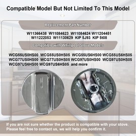 5PCS W11366438 Stove Knobs Replacement for Whirlpool Cooktop Knobs WCG55US0HS00, WCG55US0HS05, WCG55US6HS00, WCG55US6HS05, WCG77US0HS00,Gas Range Burner Control Knobs Replace W11084623 W11084624