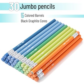 Mr. Pen- Jumbo Pencils, 30 Pencil, Preschool Pencils, Large Pencil, Colorful Barrels and Black 2 HB Graphite Cores, Smooth Lead, Latex-Free Eraser Top with Metal Ferrule