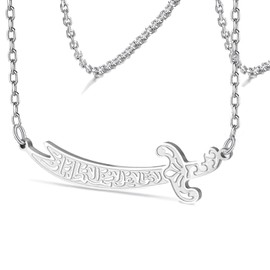 VASSAGO Zulfiqar Sword Necklace for Women & Men - Imam Ali Zulfiqar Sword Pendant - Arabic Islamic Muslim Rune Jewelry Talisman Amulet Religious Gift (Silver Necklace)