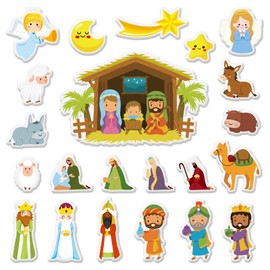 Whaline 2 Sheet Christmas Thick Gel Clings Cartoon Xmas Nativity Window Gel Clings Removable Holy Jesus Birth Window Decals for Home Classroom Nursery Bulletin Board