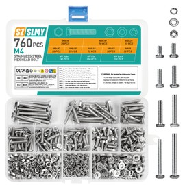 760 Pcs M4 Bolts and Nuts Set, Flat Hex, Hex Sets, Outer Hexagon Machine Screws and Nuts and Flat Washers & Lock Washers, Bike Bolts (760, M4)