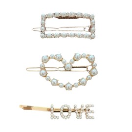Gold Pearl Hair Clips - 3 Variants: Rectangular, Heart & Love Clip (605)