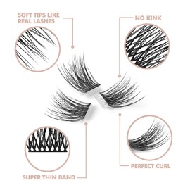 EASITENSION DIY Eyelash Extension, 3D Effect Glue Bonded Band Individual Lash 12 Clusters Volume Lashes Set, Home Eyelash Extension, C curl Lashes Pack (16MM)