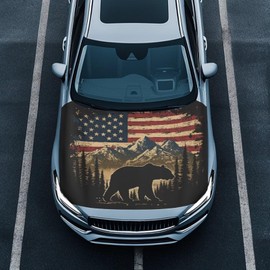 Bulopur Flag Bear American Hood Flag Cover Stretch Polyester Fabric Cover Car Hood Cover Protector Easy Installation Removable Automotive Accessories Suitable for Cars
