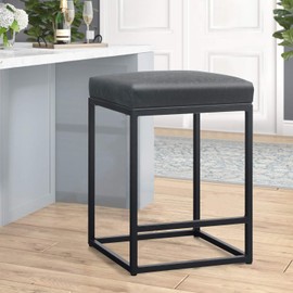 MAISON ARTS White Counter Height 24" Bar Stool for Kitchen Counter Modern Gold Barstool Upholstered Faux Leather Square Stool Backless Farmhouse Island Chair,Support 330 LBS,24 Inch,White,1pc