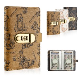 aninako Bills Piggy Bank Bills Money Sorter Saving Binder Piggy Organizer Combination Lock Thick Leather Hidden Safe Diamond Money Sorter Envelopes Saving Saving File Book Type Inside Page Holds 100