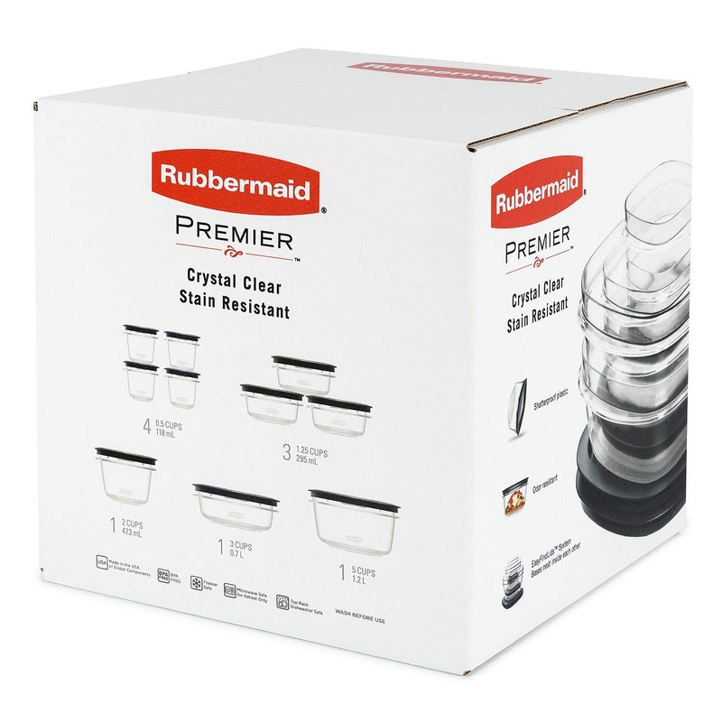 Rubbermaid Premier Crystal Clear Stain Resistant 20 Piece Set Grey