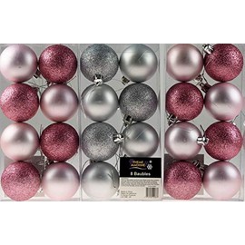 Theme Machine Set Of 24 Baby Pink/Silver 6cm Christmas Tree Baubles Decorations