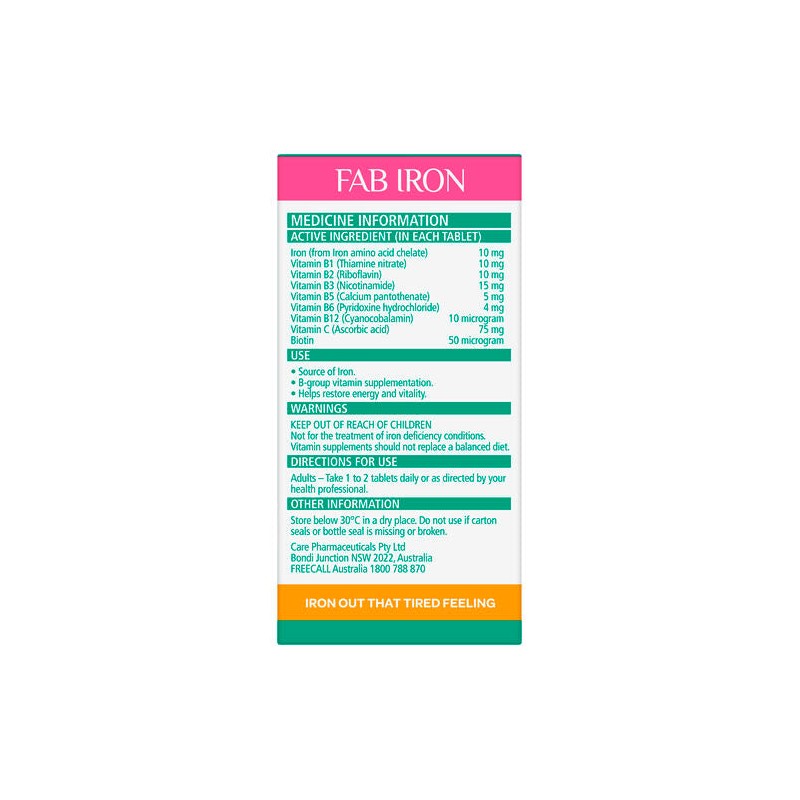 Fab Iron + Vitamin B Complex 60 Tablets
