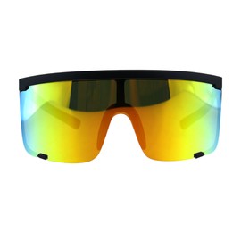 Oversize Flat Top Shield Exposed Lens Reflective Color Mirror Sunglasses Black Yellow