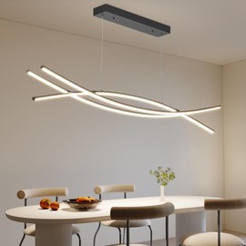 Modern Ceiling Chandelier Light, 47IN Pendant Light Fixtures with Remote Control 3000k-6500K Adjustable Color Temperature， Aluminum Island Lighting Lamp for Dining Room, Living Room, Island