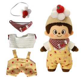 BelleFlair Charmante Vichykaro-Latzhose Kleidung für Vinyl Plush Toy Keychain Puppen 15/17 cm, Kopfschmuck & Unterziehshirt & Latzhose, Outfit Zubehör für Vinyl Plush Toys Blind Box