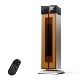 ComDomus Electric Heaters for Indoor Use, 25” Space Heater Large Room with 120° Oscillation, 3 Heat Levels, 3 Modes, Multiple Safety Protections, 12H Timer, Silver Ceramic Tower Heater for Bedroom