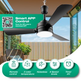 PBLALA Ceiling Fans with Lights,28" LED Fan Light Hanging with Hook,Hook Type Ceiling Fan,Plug in Ceiling Fan Light,35W,3000-6500k,Remote Control,Portable Fan for Camping Bed,Patios,(Black)