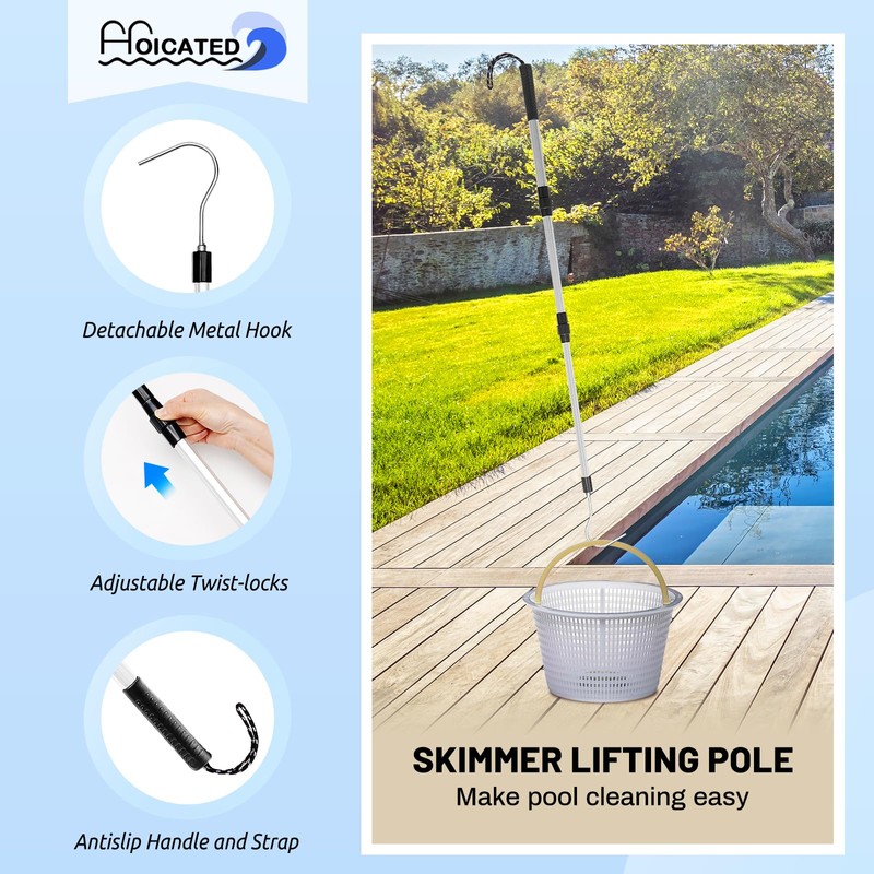 HOICATED Pool Skimmer Hook Skimmer Basket Handle 39.8 Inch Pool